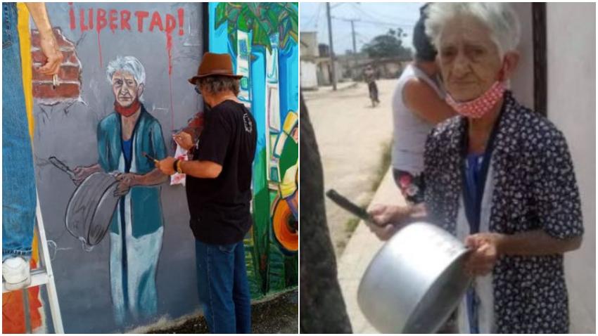 Realizan mural en la Calle Ocho de Miami en honor a la anciana de que salió a protestar contra la dictadura en Cuba
