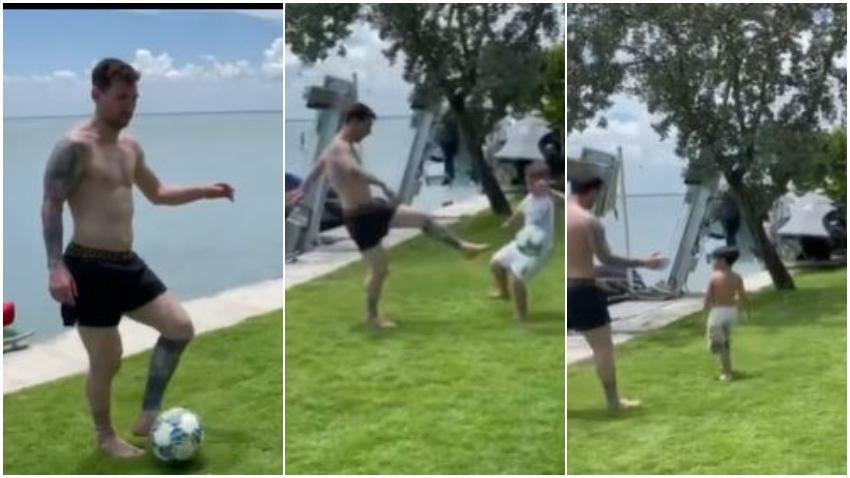 Messi disfruta en Miami del buen clima y da toques de balón con sus hijos