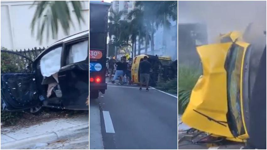 Aparatoso accidente deja un auto volcado y dos heridos en la Pequeña Habana de Miami