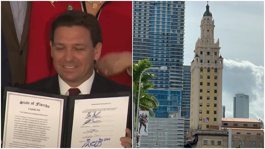 Gobernador de Florida firma en la Torre de la Libertad de Miami ley que conmemora el "Día de las victimas del comunismo"
