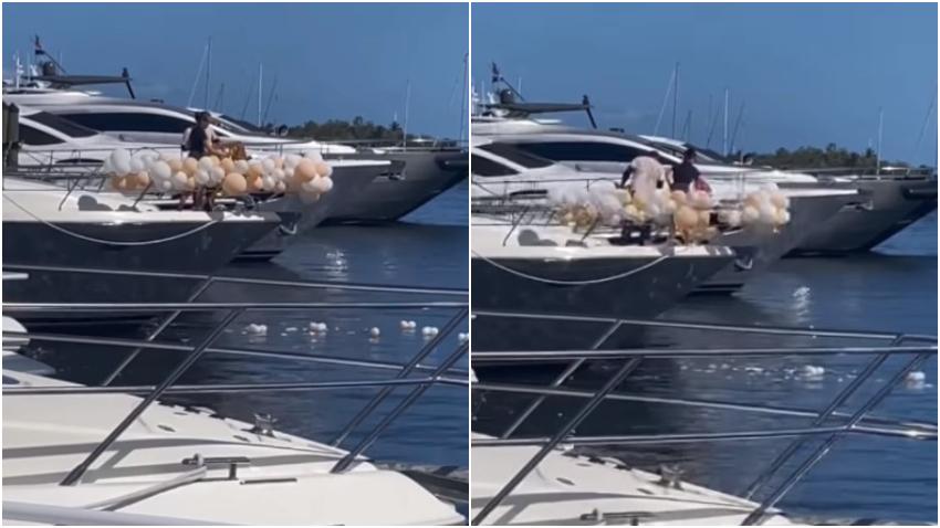 Indignación en redes sociales por personas en un yate lanzando globos de una fiesta en Miami al mar contaminando la bahía