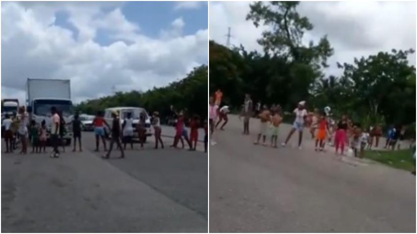 Familias cubanas bloquean la autopista Nacional en La Habana para protestar