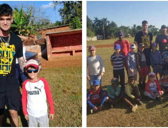 Picther cubano de Grandes Ligas Michel Báez visita su natal Quivicán y regala implementos deportivos a los niños